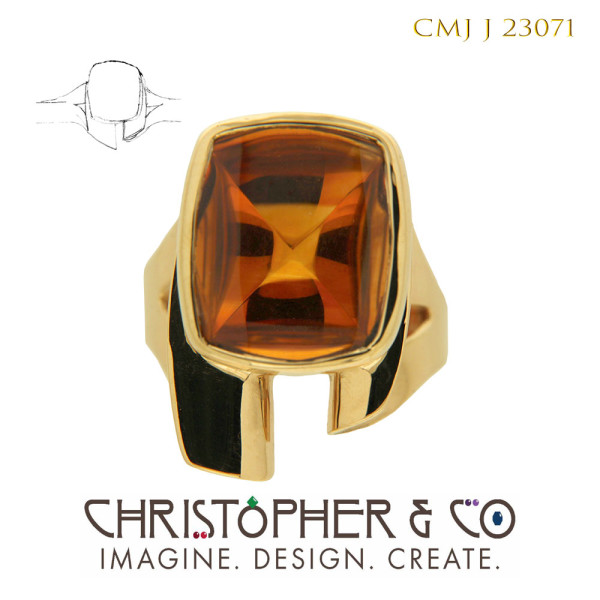 CMJ J 23071 Gold ring designed by Christopher M. Jupp.  The ring is set with a hand cut Citrine by Nick Alexander. by Christopher M. Jupp