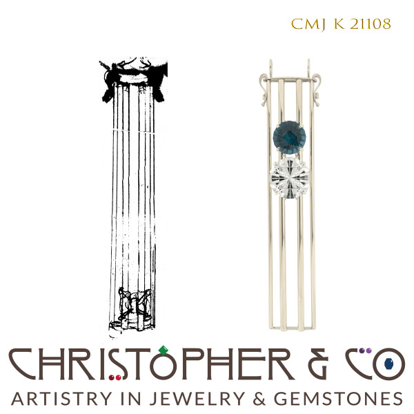 CMJ K 21108 White Gold pendant by Christopher M. Jupp and set with two Concave Cut Topaz by Richard Homer