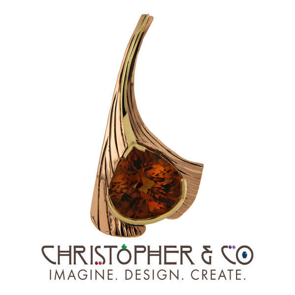 CMJ K 22002  Yellow & Rose Gold Pendant set with 11.95 ct. Citrine hand faceted by Darryl Alexander & designed by Christopher M. Jupp.