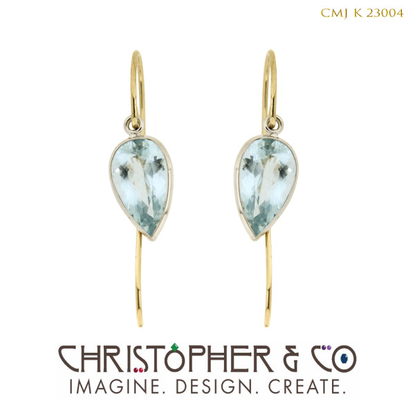 CMJ K 23004  Gold earrings by Christopher M. Jupp set with aquamarine. by Christopher M. Jupp