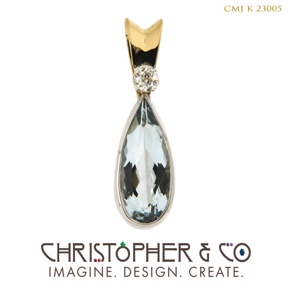 CMJ K 23005 Gold pendant designed by Christopher M. Jupp set with diamond and aquamarine. by Christopher M. Jupp