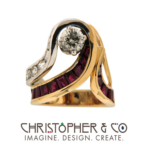 CMJ  L 21100  Yellow and White Gold ring set with Rubies and Diamonds designed by Christopher M. Jupp