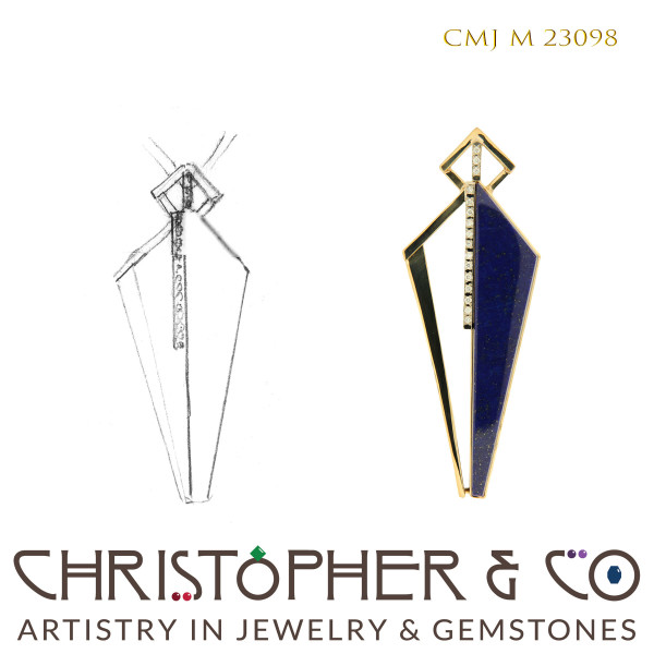 CMJ M 23098  Gold pendant by Christopher M. Jupp set with diamonds and lapis lazuli. by Christopher M. Jupp