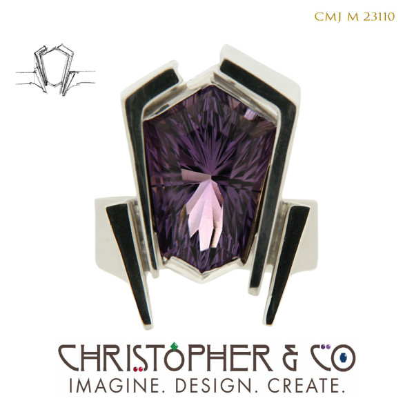 CMJ M 23110  White Gold Ring designed by Christopher M. Jupp set with hand cut Amethyst by Richard Homer. by Christopher M. Jupp