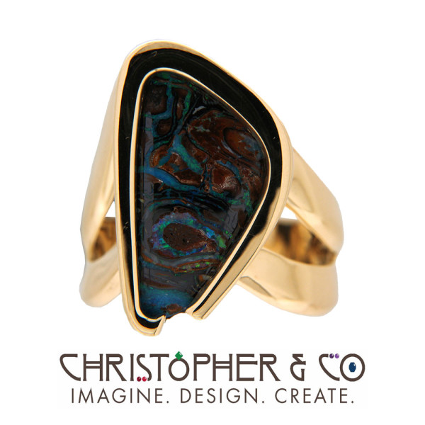 CMJ P 20133  Gold ring set with Koroit boulder opal designed by Christopher M. Jupp