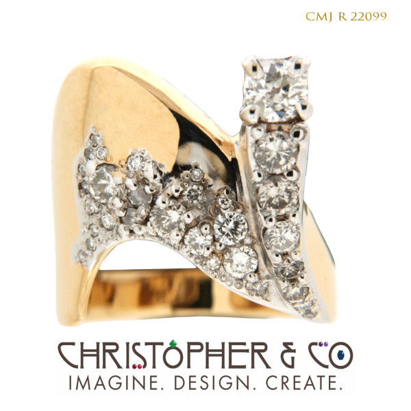 CMJ R 22099 Yellow and white gold ring designed by Christopher M. Jupp set with diamonds. by Christopher M. Jupp