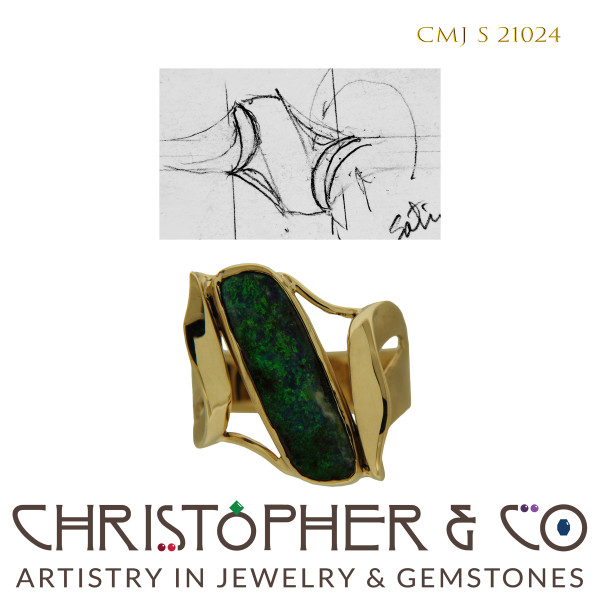 CMJ S 21024 Gold Ring by Christopher M. Jupp Set with Boulder Opal