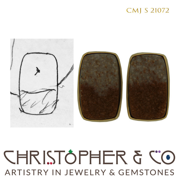 CMJ S 21072  Gold Earrings by Christopher M. Jupp bezel set with Orange Drusy
