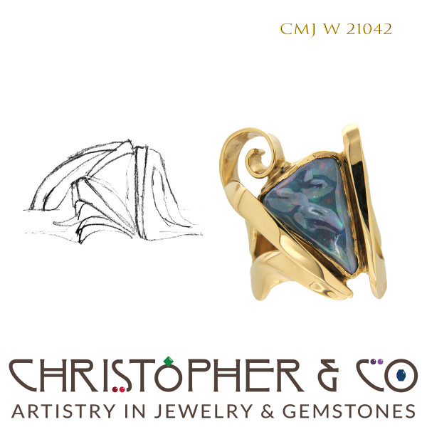 CMJ W 21042 Gold Ring designed by Christopher M. Jupp set with Black Opal