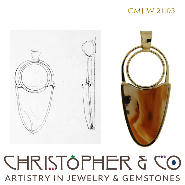 CMJ W 21103 Gold Pendant by Christopher M. Jupp set with Agate