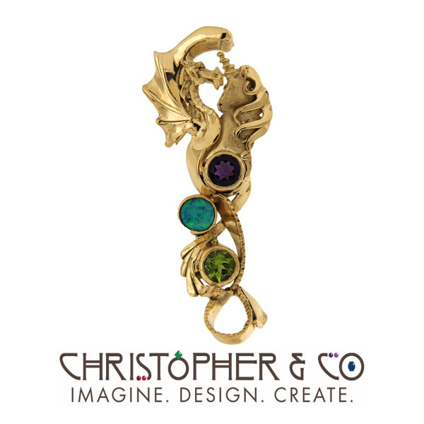 CMJ W 22017  Gold pendant set with amethyst, peridot and opal designed by Christopher M. Jupp
