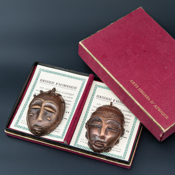 Couple of Old Certified Baoule Bronze Masks