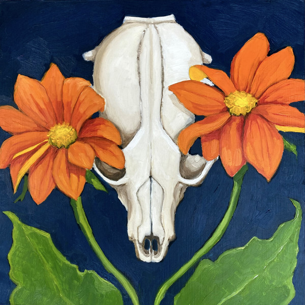 Racoon Skull, Mexican Sunflowers by Rachel Clegg