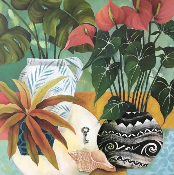 Still Life with Anthurium and Conch by Clare Hogan