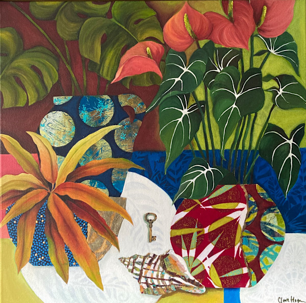 Still Life with Anthurium and Conch by Clare Hogan