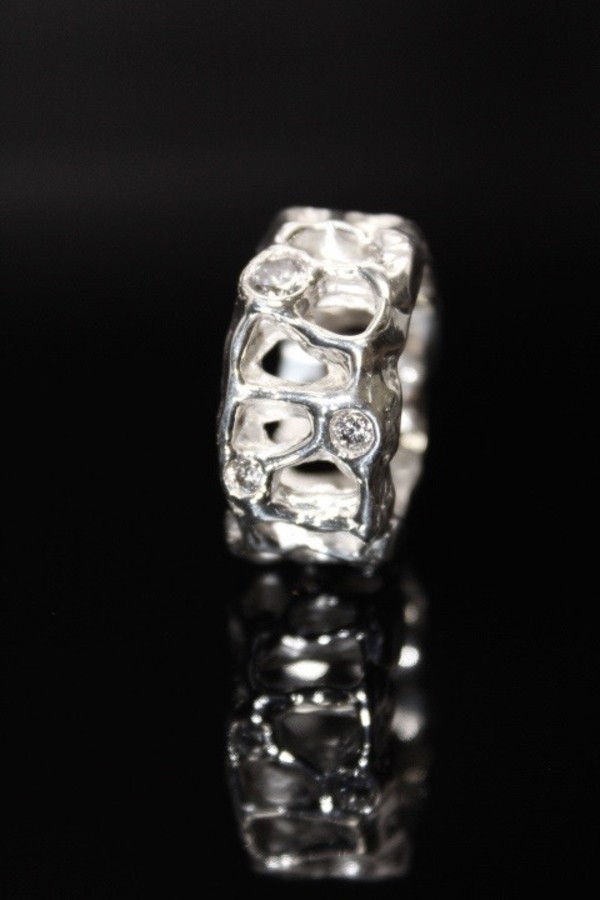 Sterling Silver Ring with 5A Cubic Zirconia Stones by John Moorman