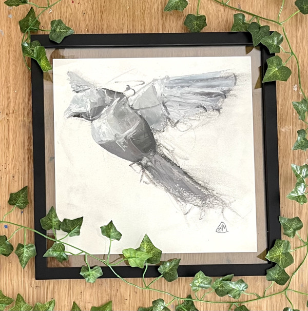 Expressive Gray Bird - framed by Angee Montgomery