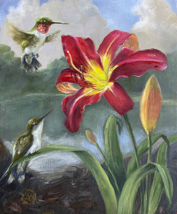 Daylilies & Hummingbirds by Angee Montgomery