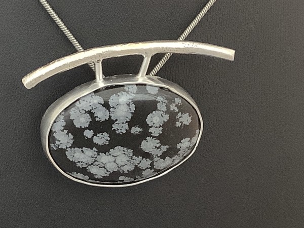 Oval Snowflake Obsidian Pendant by Susan Mendenhall