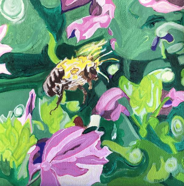 Bee in Pink Flowers by Jamie Downs