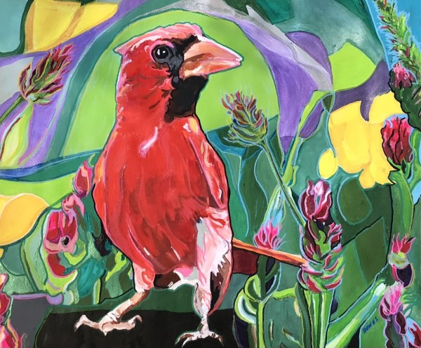 Cardinal Amid the Flowers by Jamie Downs