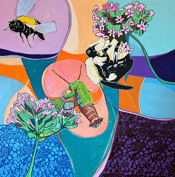 Hummingbird Moth and Bees by Jamie Downs, Image 1.