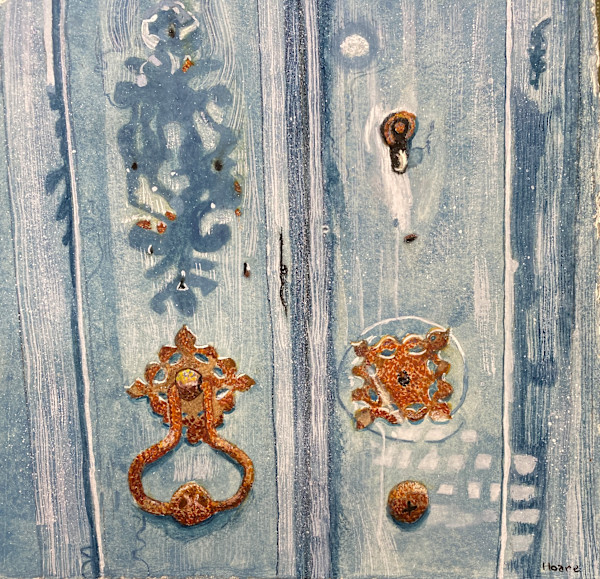Old Blue Door with Boot Mark. by Alexandra Treadaway-Hoare