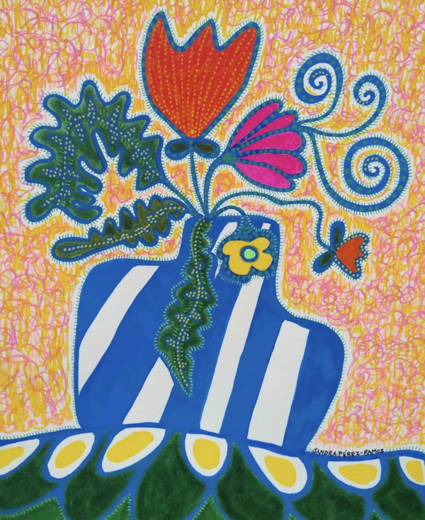 Orange Tulip in Blue Vase by Sandra Perez-Ramos