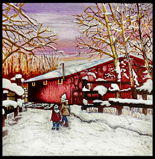Snowy Red Barn by Joanne Berger
