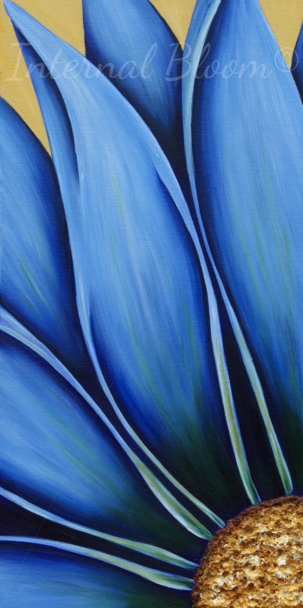 Blue Daisy (pale yellow background) by Denise Cassidy Wood