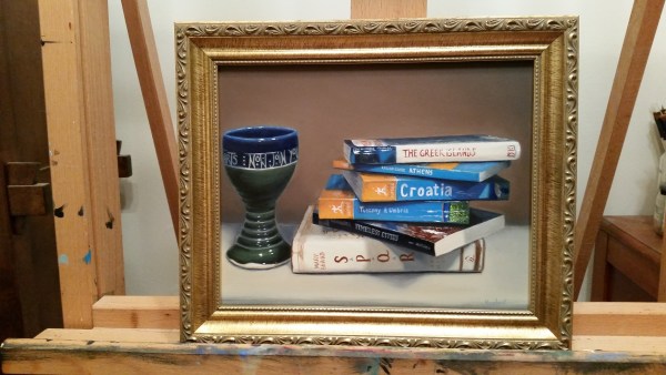 Ann Fairhurst Cup and Books - Commission SOLD by Linda Merchant Pearce