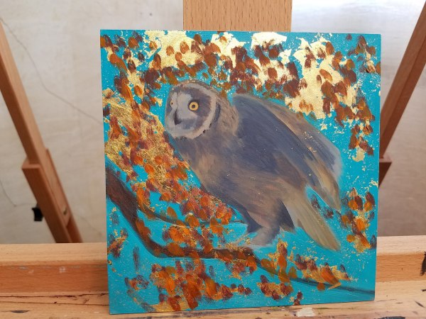 Owl Fall Leaves IN PROGRESS by Linda Merchant Pearce