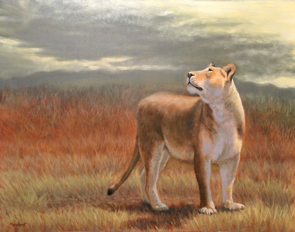 Approaching Storm - Lion Cub SOLD by Linda Merchant Pearce