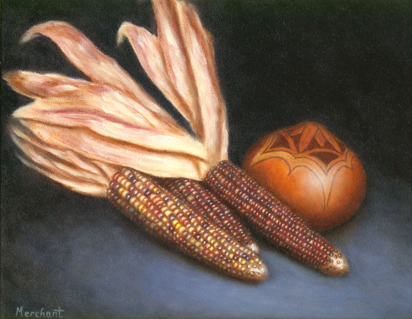 Indian Corn and Gourd by Linda Merchant Pearce