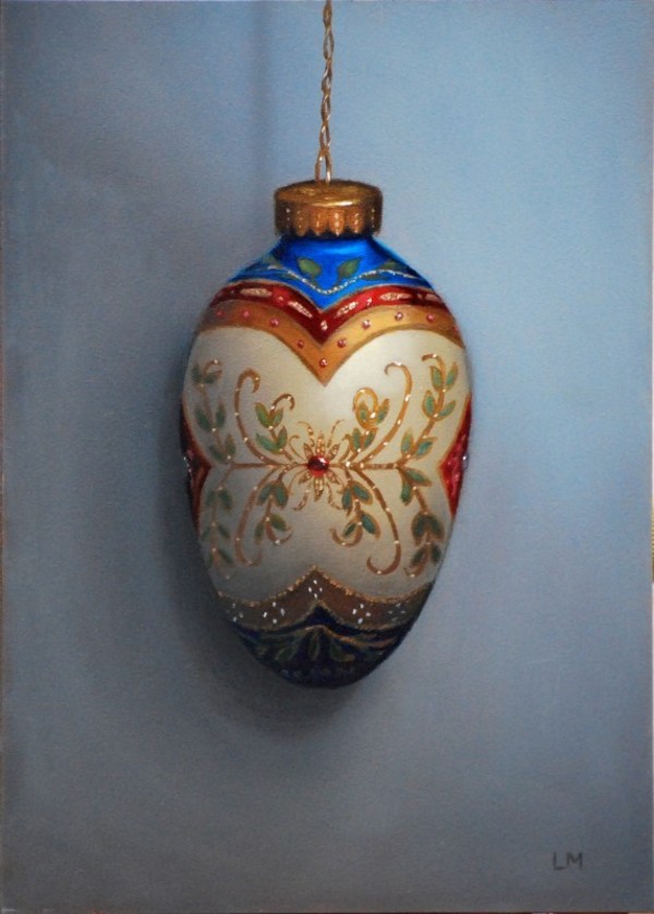 Blue and Red Filigree Ornament SOLD by Linda Merchant Pearce