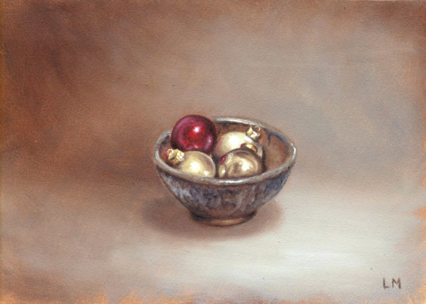 Ornaments in a Bowl SOLD by Linda Merchant Pearce