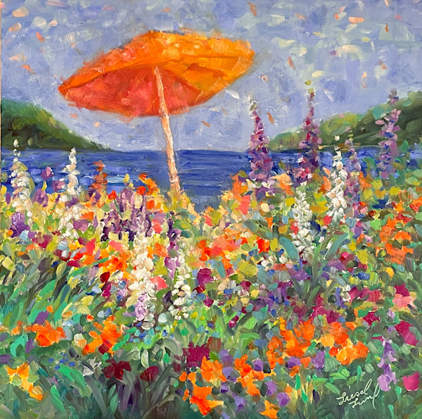 Tangerine Umbrella Garden by Liesel Lund