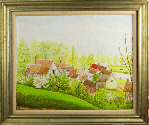 Village, Landscape With River by Andre Bouquet