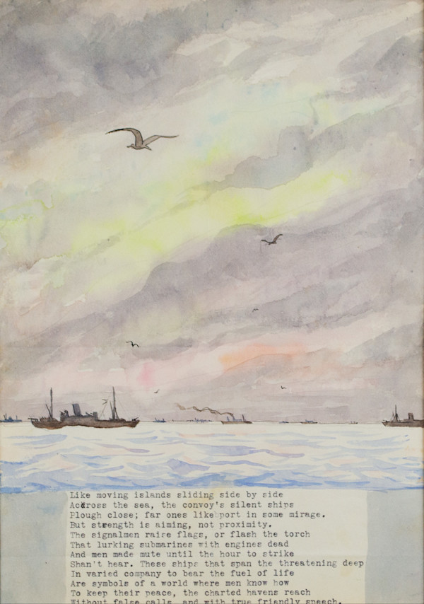 ...Like Moving Islands Sliding Side By Side Across The Sea, The Convoy'S Silent Ships... by Emlen Etting