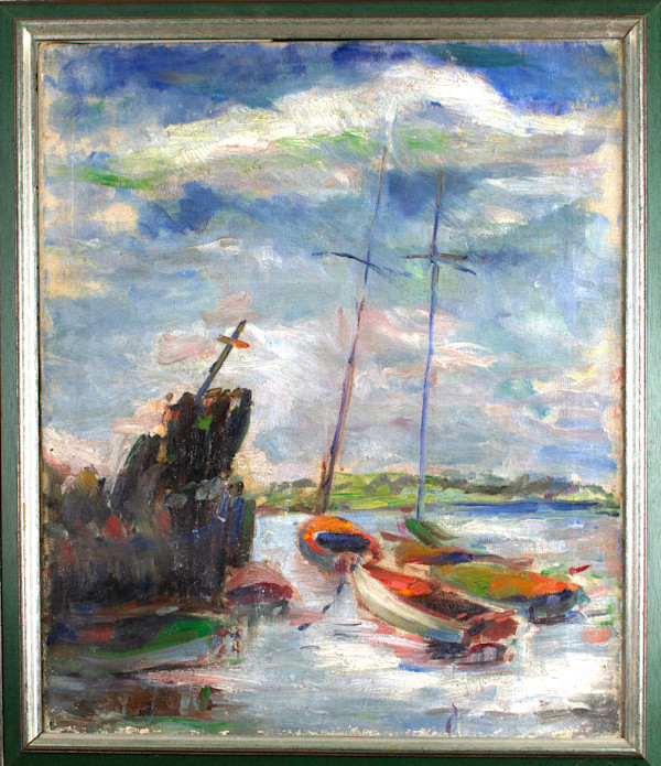 Sailboats On River by Elizabeth Langsdorf Miller