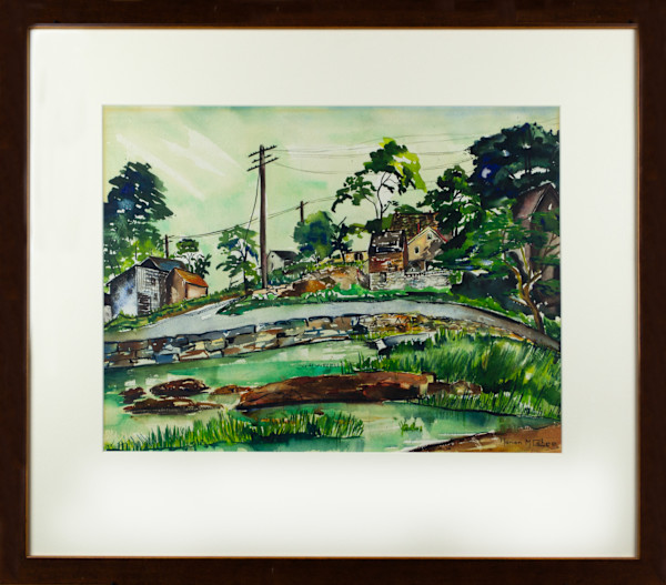 Rural Scape With Buildings Along A Stream by Marion M. Cohee