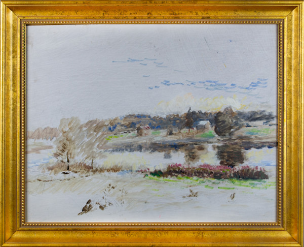 Rural Landscape With Stream And Houses by Howard Daniel Becker