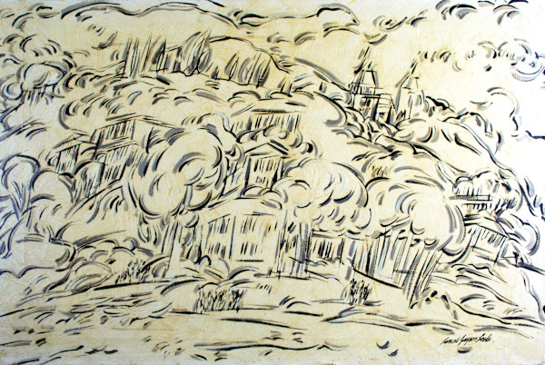 Abstract Landscape With Buildings by Leonard J. Leeds