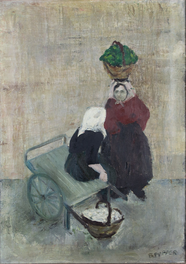 Two Women With Cart & Vegetables by Beverly Pepper