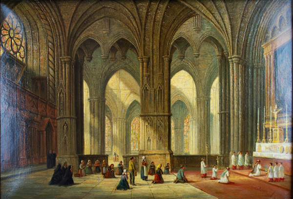 Interior Of A Cathedral Scene by Samuel Prout