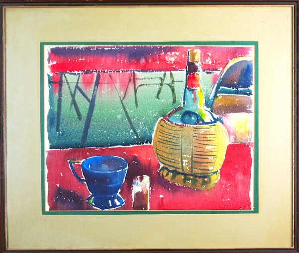 Still Life Of Wine Bottle, Cup And Glass by Anonymous
