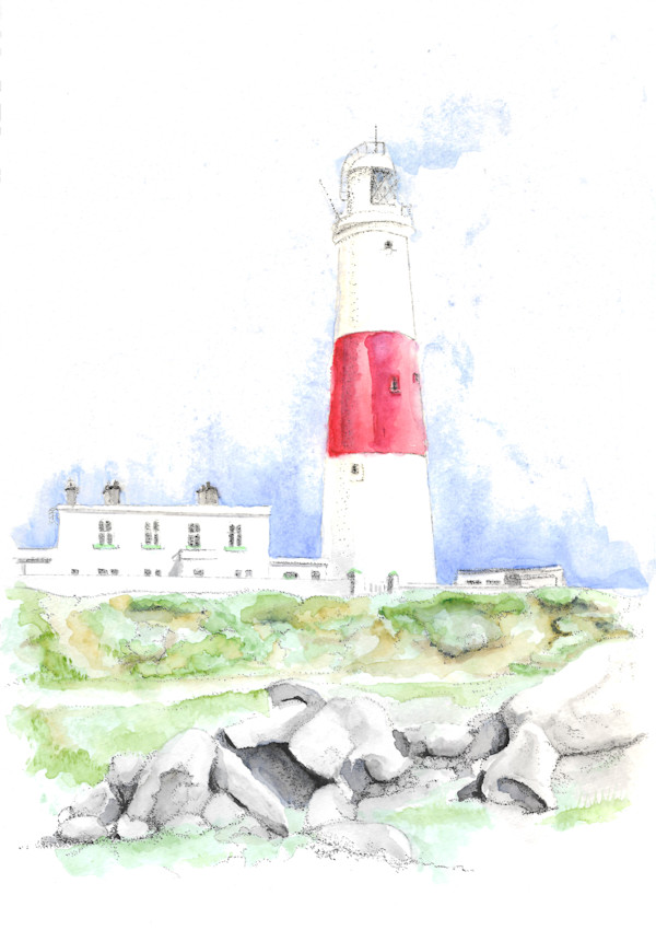 Portland Bill (Watercolour and Ink) by Ally Tate