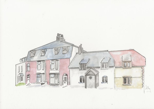 Charminster Square Simple Pen and Watercolour by Ally Tate