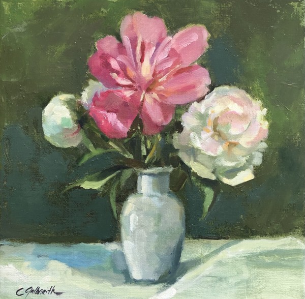 Peonies in White Vase by Cary Galbraith