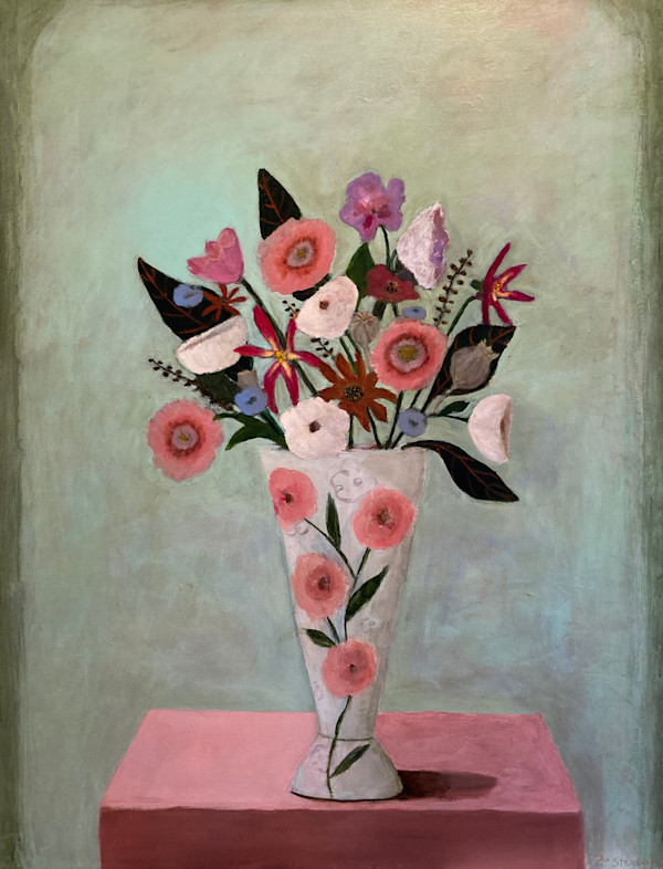 Vase of Flowers on Pink Table